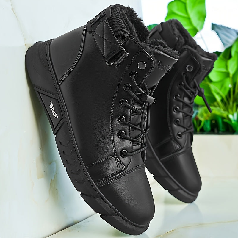 Men's Casual High-Top Hiking Boots with Warm Fleece Lining