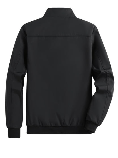 Men's Lightweight Jacket - Slim Fit Zip-Up Coat with Stand Collar, Lightweight Outerwear for Spring/Fall, Office, Travel, Everyday - Zipper Closure Casual Blazer