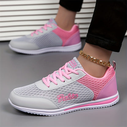 Women'S Breathable Lightweight Running Shoes - Black  Pink Checkered Design, Low-Top Lace-Up Sneakers with EVA Sole for Casual, Travel  Light Jogging, All-Season Comfort, Ladies Sneakers, Stylish Sportswear, Cushioned Suppo