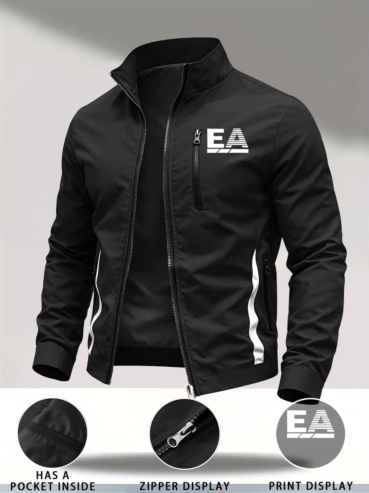 Men's Casual All-Season Stand Collar Polyester Windbreaker
