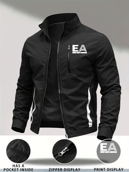 Men's Casual All-Season Stand Collar Polyester Windbreaker