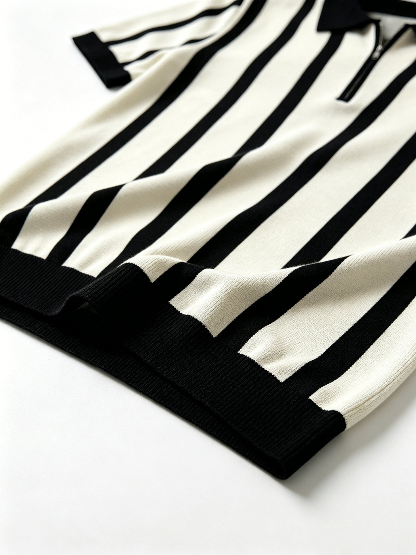 Men's Slim Fit Vertical Stripe Knit Polo with Half-Zip Collar