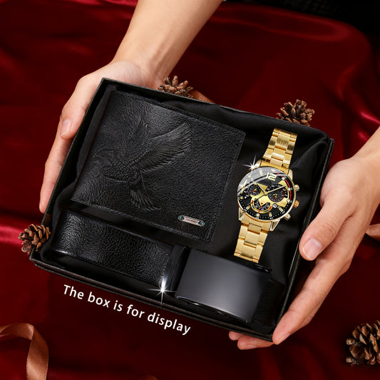 3pcs Men'S Watch, Belt, and Wallet Set | Fashionable, Business, Leisure, Sports, Gorgeous and Trendy, Specially Designed for Men, No Gift Box