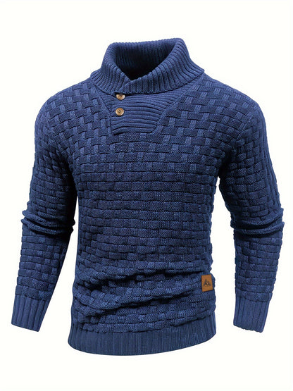 Men's Casual Waffle Pattern High Stretch Sweater, Chic Mature Pullover Sweater For Fall Winter