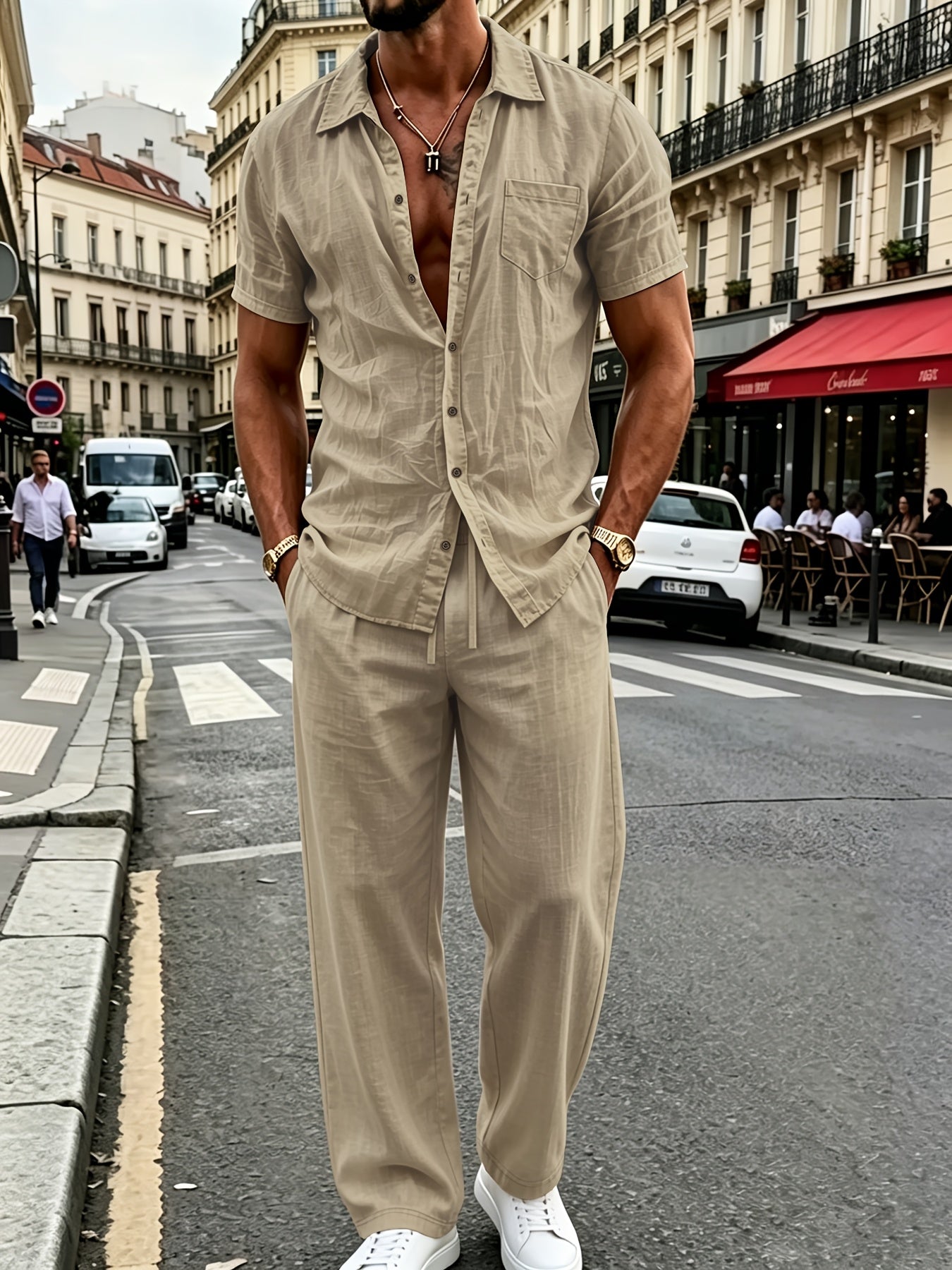 Men's Casual Linen Shirt and Pants Set for Summer Comfort