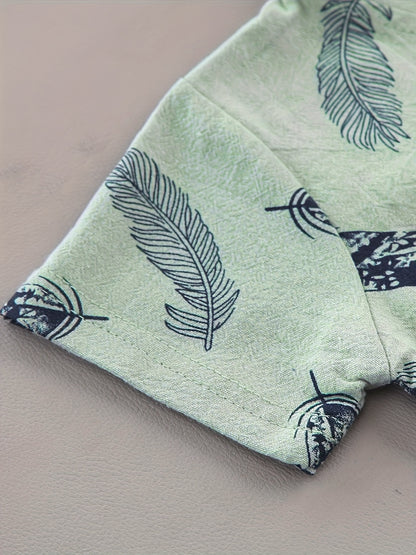 Baby Boys Cotton Feather Print Short Sleeve Shirt & Shorts Set