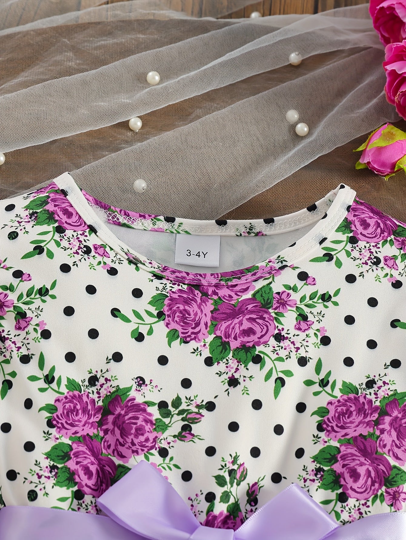 COVIVIKY Girls' Elegant Long Sleeve Party Dress with Puff Skirt & Sheer Panel - Knee-Length A-Line Wedding Prom Dress, Belted Waist Bow & Netting Trim, Hand Washable Winter Formal Gown for Girls (Age 4-12)