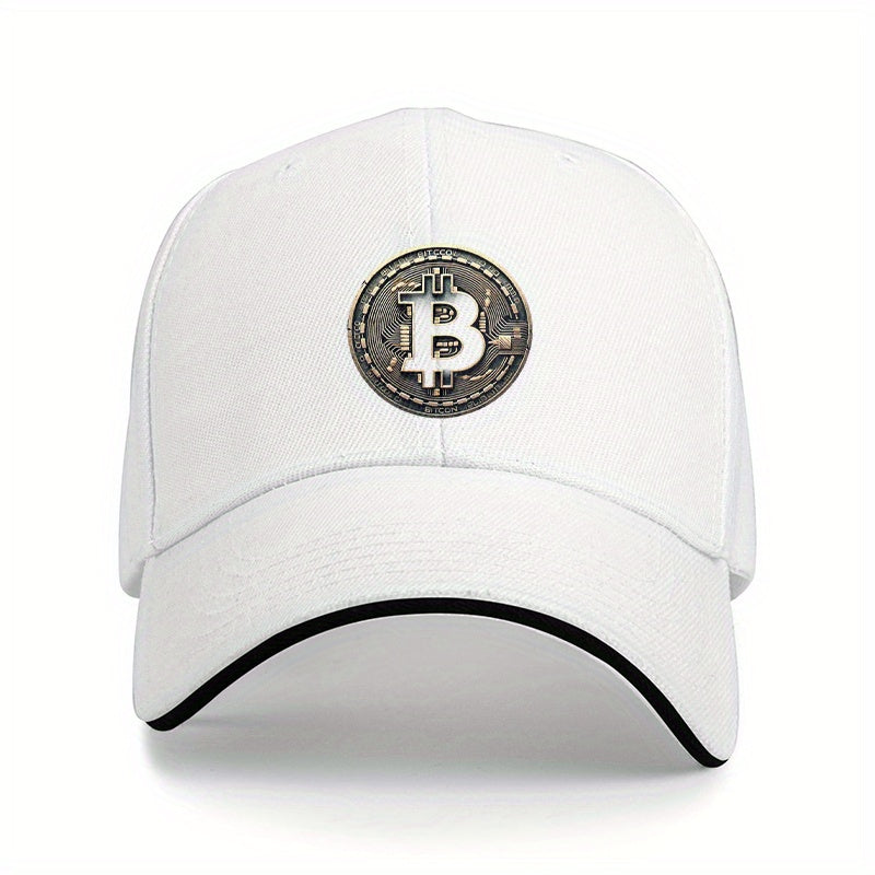 [Adventure Ready] Adjustable Bitcoin Logo Baseball Cap - Lightweight, Soft Polyester Dad Hat with White Accents, Ideal for Outdoor Activities, Fit, Outdoor Headwear | Sleek Cap Design | Durable Headgear