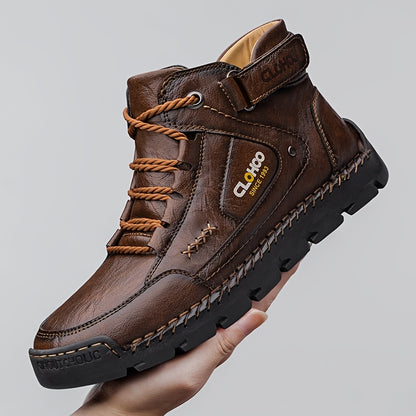 Men's Casual High-Top Ankle Boots with Buckle and Lace-Up