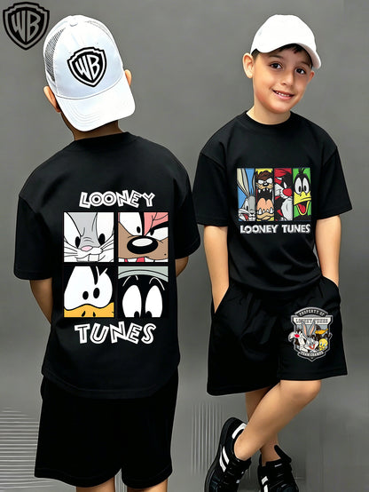 Unisex Cotton Looney Tunes T-Shirt & Shorts Set for Kids