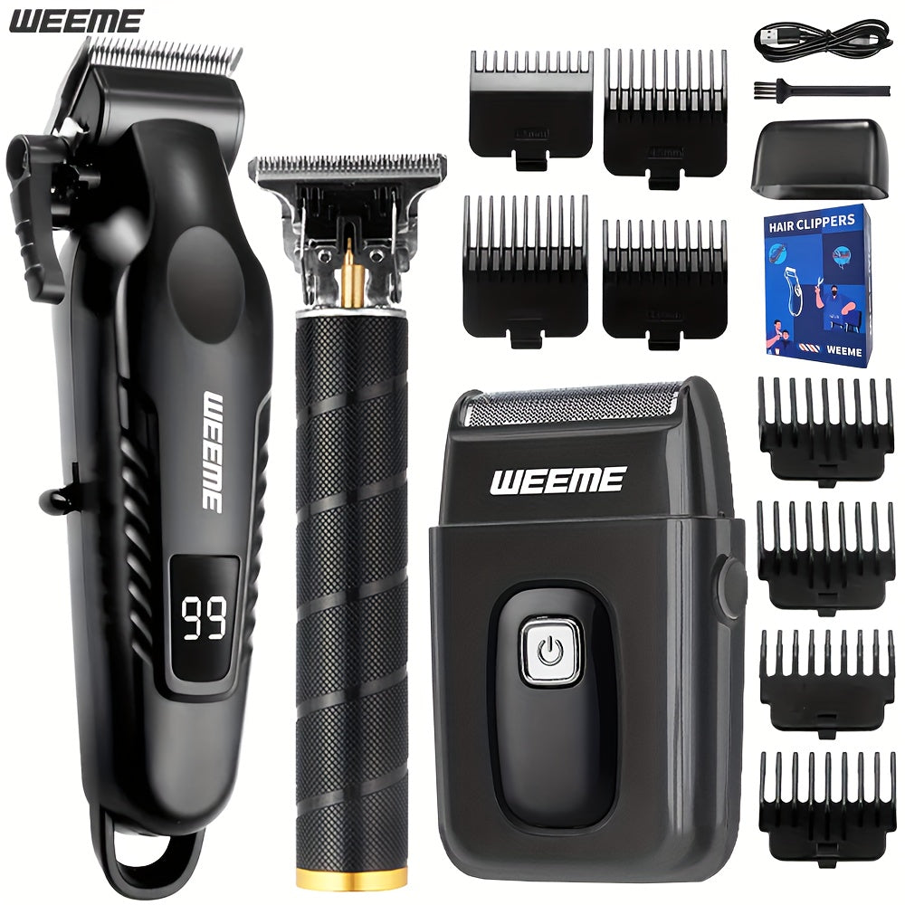 WEEME 2pcs/3pcs Electric Hair Clipper, Beard Trimmer, And Shaver Set with Professional Alloy Blade, USB Rechargeable, Featuring LCD Display. an Ideal Gift for Father'S Day, Birthdays, Or a Delightful Surprise for Husbands, Da