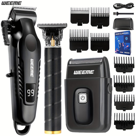 WEEME 2pcs/3pcs Electric Hair Clipper, Beard Trimmer, And Shaver Set with Professional Alloy Blade, USB Rechargeable, Featuring LCD Display. an Ideal Gift for Father'S Day, Birthdays, Or a Delightful Surprise for Husbands, Da - ayq
