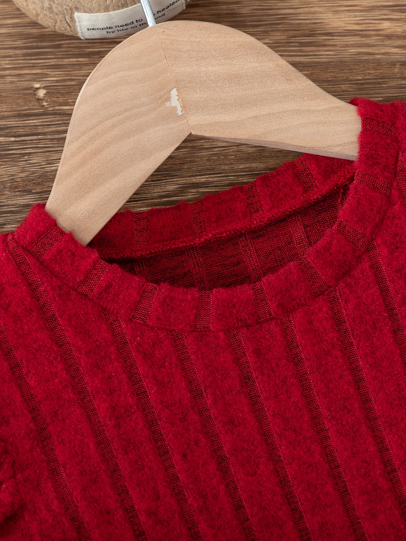 Young Girl Fashion Casual Solid Color Striped Beaded Pleated Shoulder Long Sleeve Round Neck V-Neck Mid-Rise Pullover with Matching Elastic Waist Flared Pants for, for Outdoor