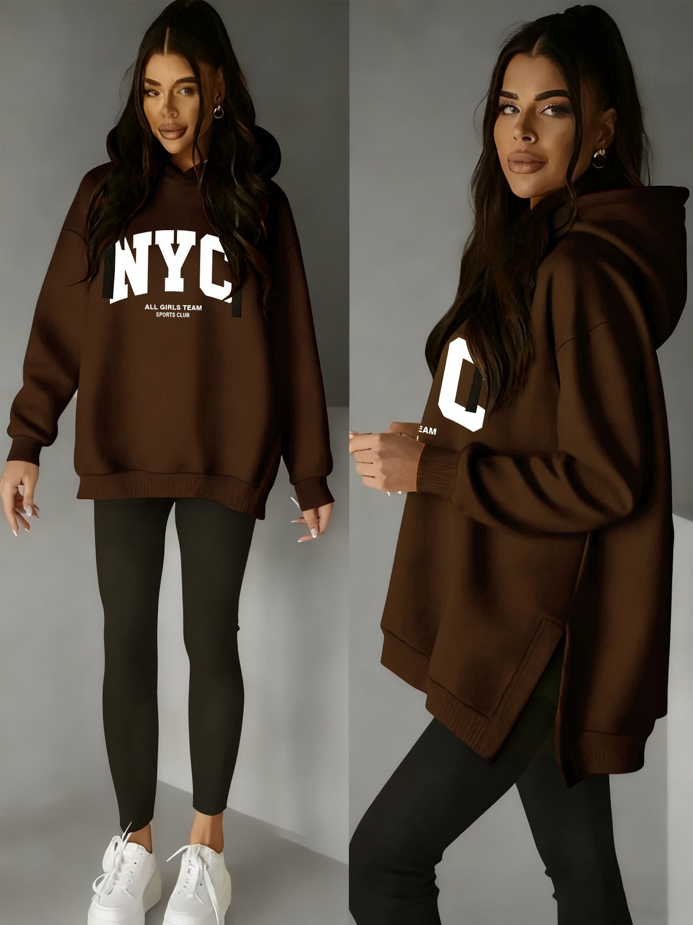 Women’s Casual Hooded Hoodie with Side Slits for Fall & Winter