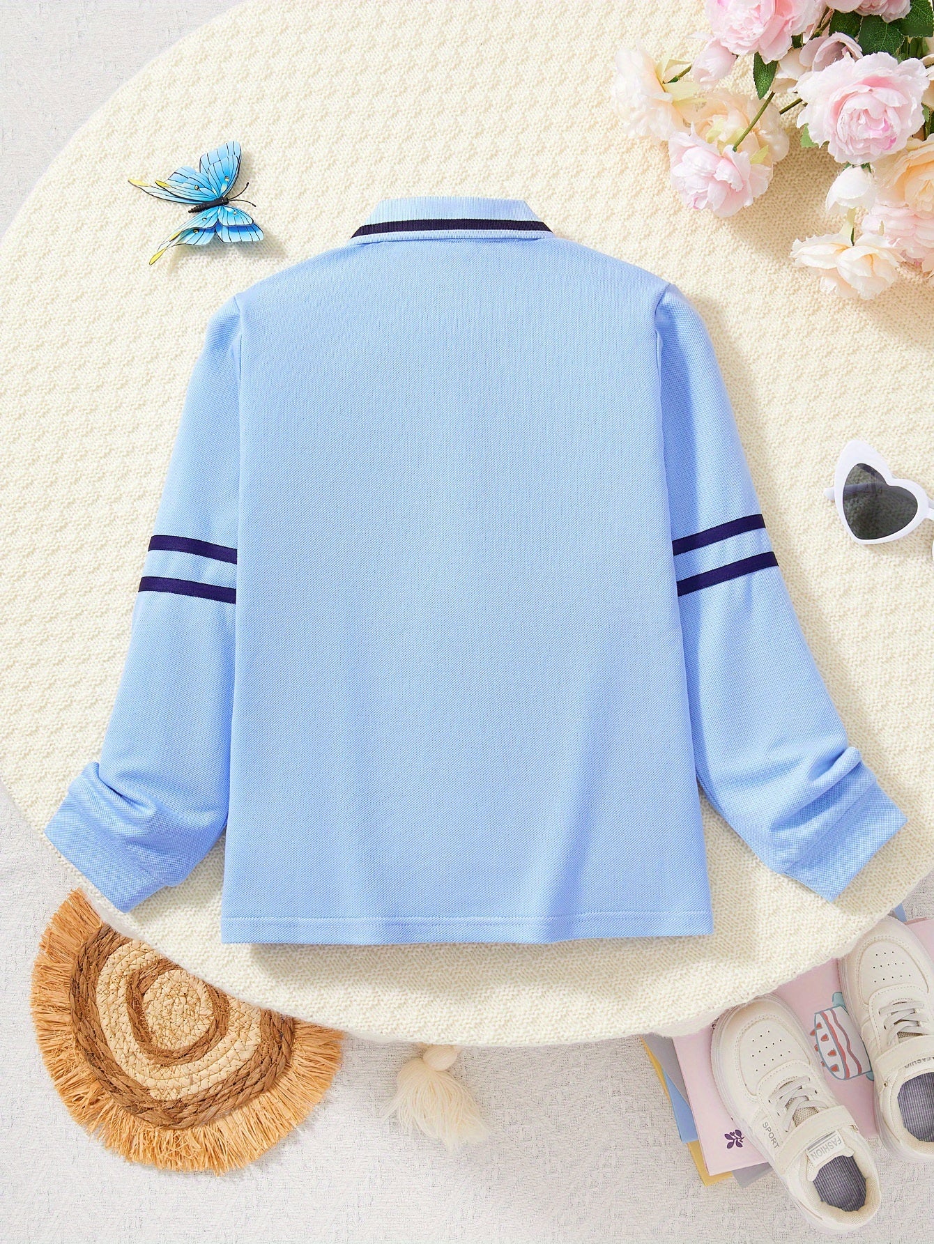Boys' Long-Sleeve Lapel Cotton T-Shirt for School Uniforms