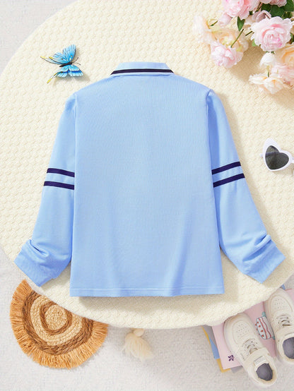 Boys' Long-Sleeve Lapel Cotton T-Shirt for School Uniforms