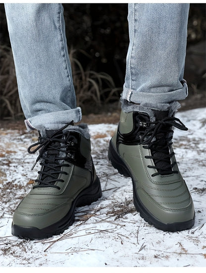 Men'S High-Top Snow Boots for Winter, Featuring Thickened Fleece for Warmth, Designed for Outdoor Activities with Slip-Resistant And Wear-Resistant Properties.