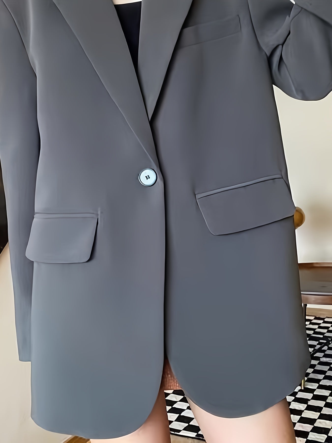 Women'S Chic Casual Blazer - Polyester, Solid Color, Long Sleeve, Button Front with Pockets, Loose Fit, Spring/Fall Jacket, Casual Wear Jacket|Minimalist Jacket|Single lapel Jacke