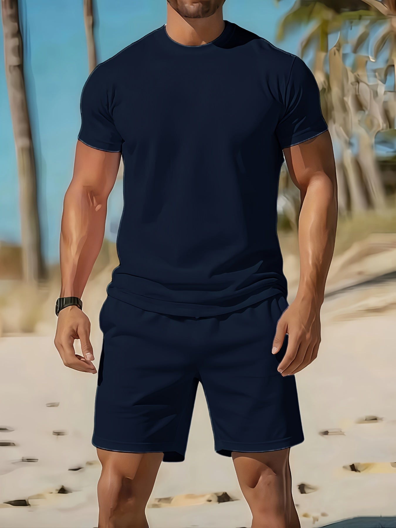 Men's Summer Casual Sportswear 2-Piece Polyester Set