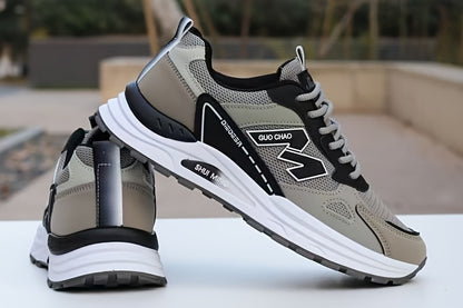 Men's Breathable Mesh Running Sneakers - Durable, Anti-Slip, Odor-Resistant Casual Shoes with Rubber Sole for Spring  Fall, Low-Top Lace-Up Design in White, Black  Green