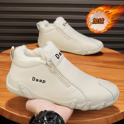 Men'S Winter Snow Boots with Side Zipper - Slip-On Ankle Boots, Non-Slip Rubber Sole, Warm Insulated Footwear for Cold Weather, Casual & Outdoor Activities, Winter Boots For Men, Cold Weather Footwear, Cold Weather Wear, Fabr