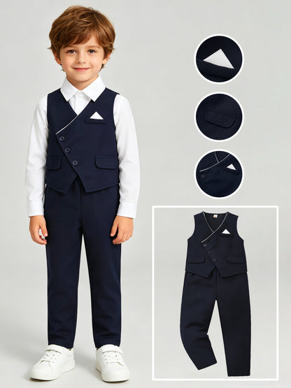 Boys Navy Blue Vest & Trousers Set for Spring Summer