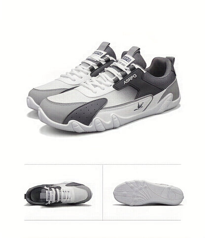 Men's Breathable Low-Top Casual Sneakers - Sporty Lace-Up Walking Shoes with Navy/White/Golden Accents, All-Season Outdoor  Everyday Comfort, Durable Fabric Upper  PVC Sole, Comfortable Footwear, Sleek Shoe Design, Lightwei