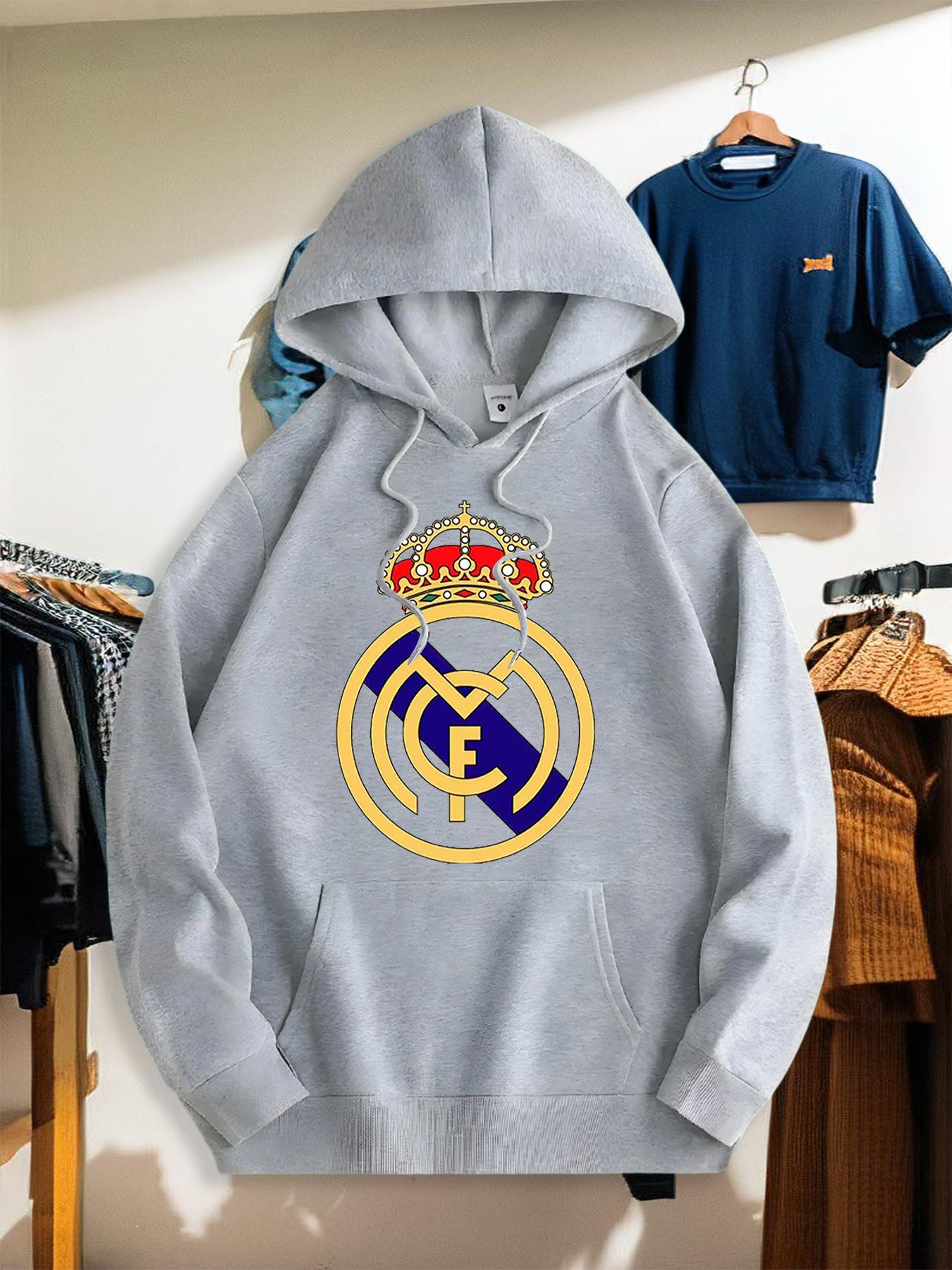 Men's Casual Hooded Sweatshirt with Geometric Print for Fall/Winter