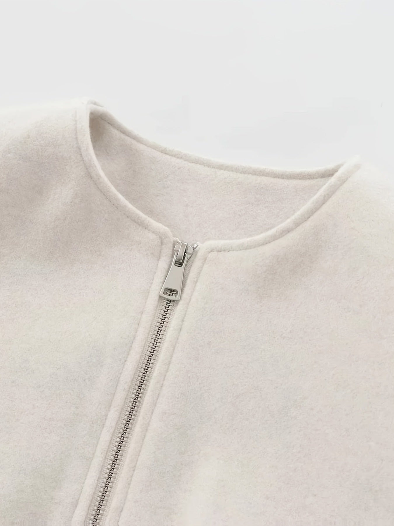 Women'S Elegant Pilot Jacket - Beige Bomber Style Short Coat with Pockets, Zip-Up, Long Sleeves, Loose Fit for Casual & Weekend Wear, Casual Wear Jacket | Bomber Jacket | Polyester Fabric