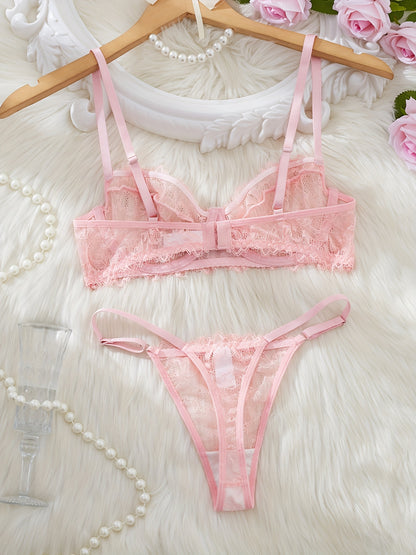 Sexy Lace Eyelash Strappy Lingerie Set for Women
