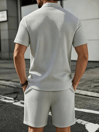 Men's Summer Knit Casual Shirt & Shorts Set with Breathable Fabric
