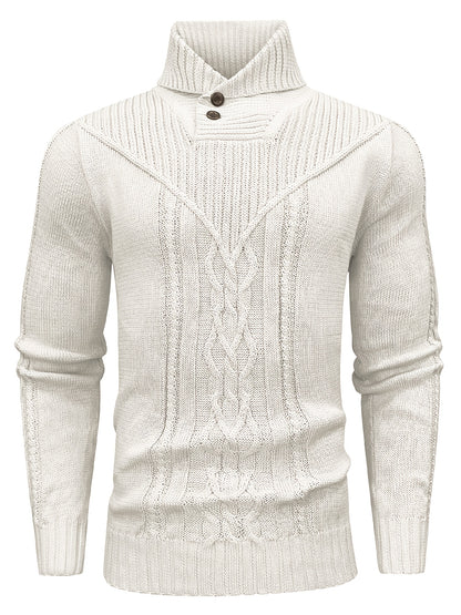 Men's High Collar Warm Knit Sweater - Stretchy Fashion Ribbed Pullover, Elegant Gentleman Cardigan