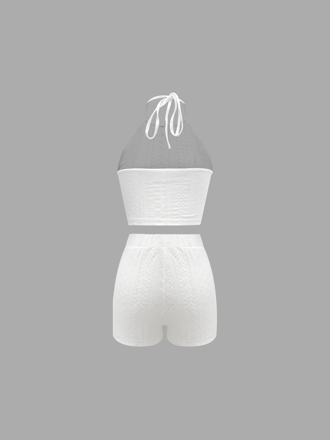 Women's Elegant White Lace Halter Crop Top & Shorts Set