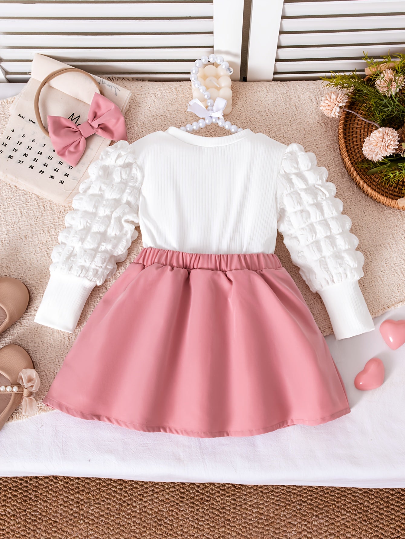 Baby Girl Fall Winter Heart Print Long Sleeve Dress with Bow