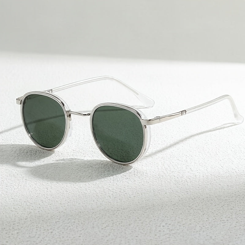 Unisex Polarized Round Sunglasses with Stainless Steel Frame