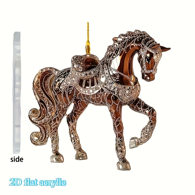 2D Flat, Elegant Golden Horseshoe Pendant - 2D Flat Acrylic Christmas Tree Ornament, Hanging Decoration for Home, Office, Car Interior - No Electricity Needed, Perfect Holiday Gift For Christmas, Halloween, Thanksgiving, New