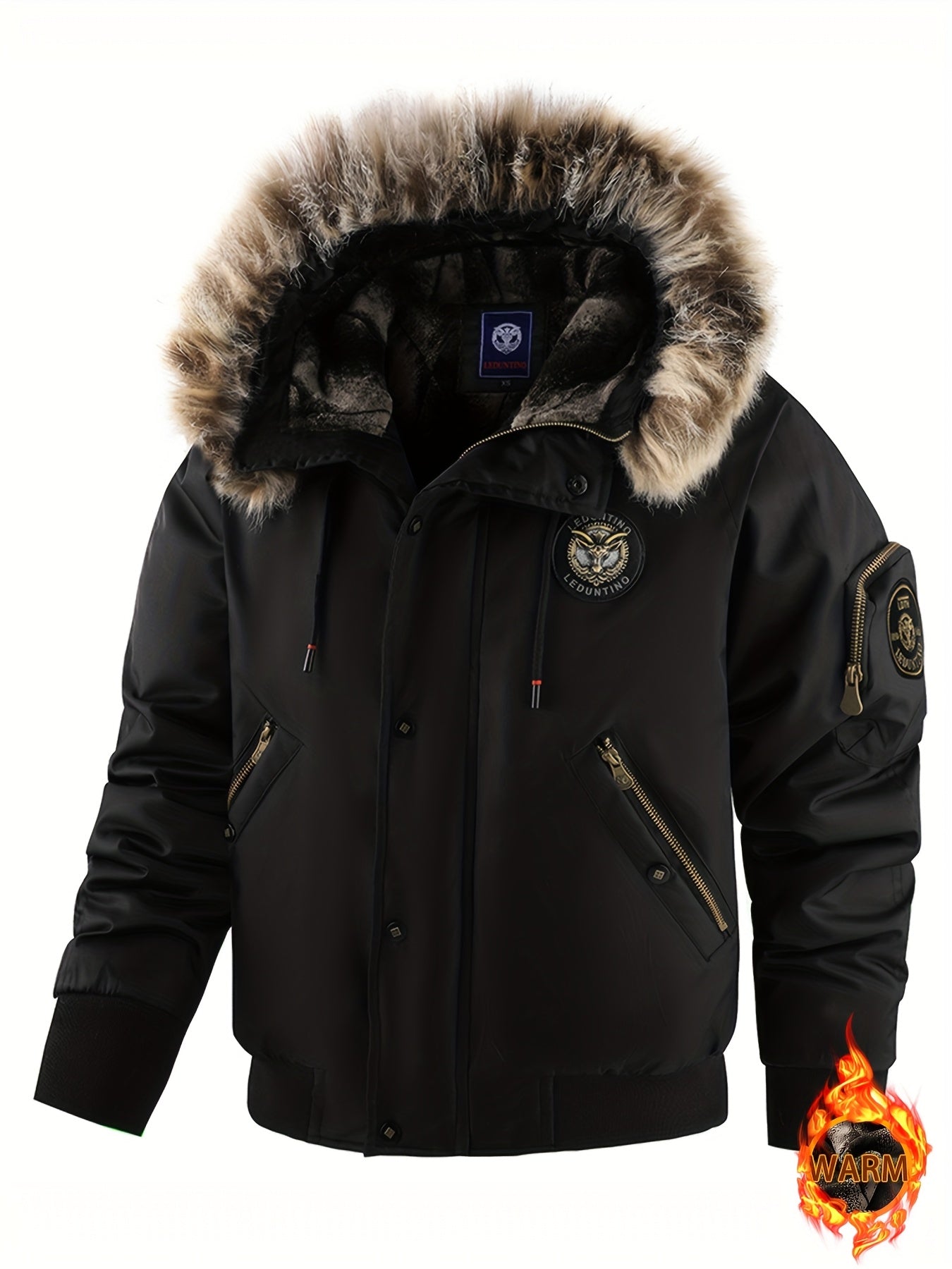 Men'S Winter Jacket with Full-Zip Closure, Hooded Insulated Coat - Bright Orange Cold Weather Outerwear, Zippered Pockets & Hood - Non-Stretch Fabric for Hiking, Commuting, Everyday - Fall/Winter Jacket for Adults, Outdoor Ac