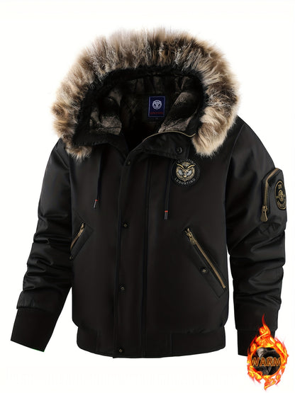 Men'S Winter Jacket with Full-Zip Closure, Hooded Insulated Coat - Bright Orange Cold Weather Outerwear, Zippered Pockets & Hood - Non-Stretch Fabric for Hiking, Commuting, Everyday - Fall/Winter Jacket for Adults, Outdoor Ac