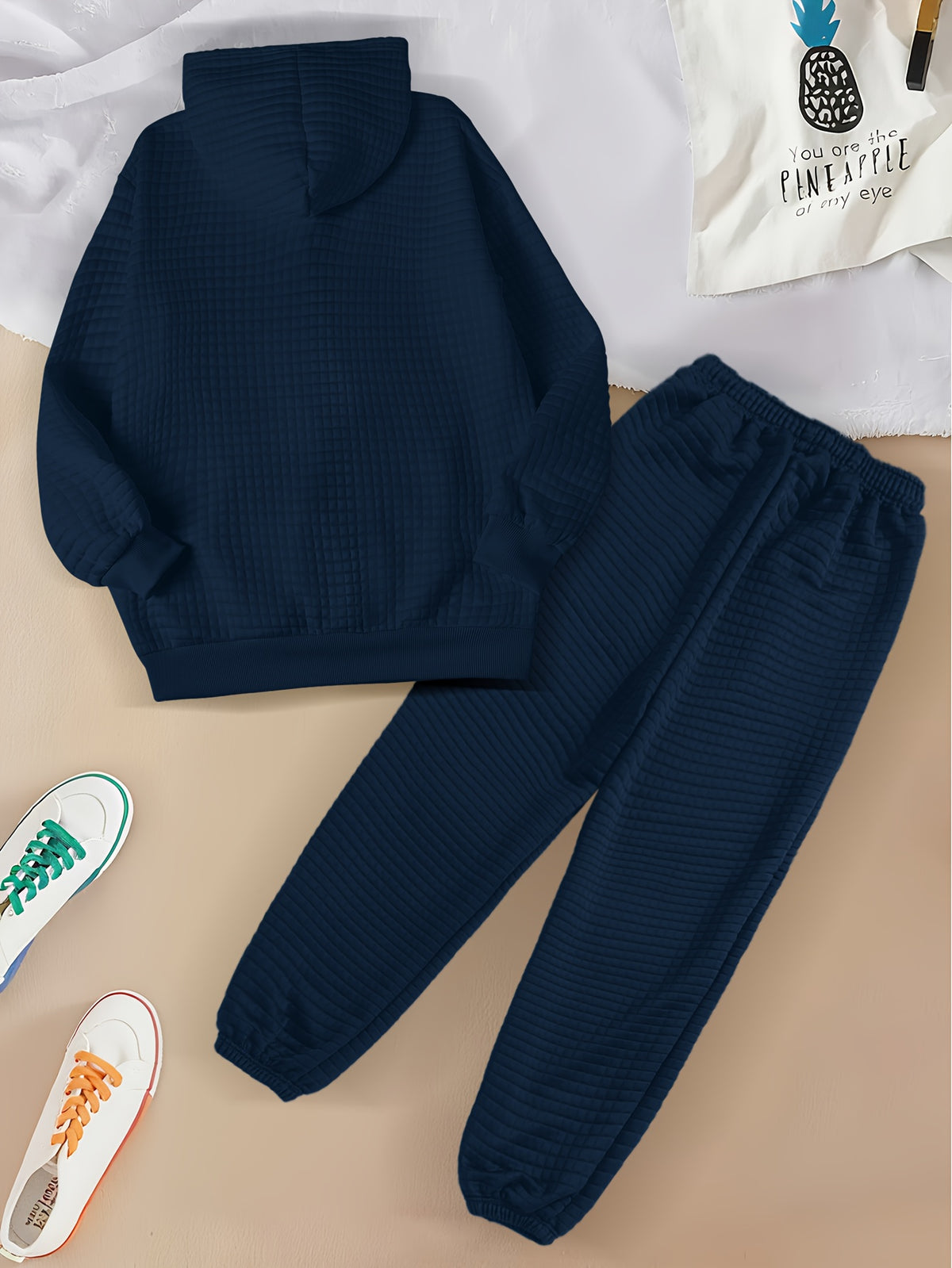 Women's Casual Waffle Knit Hoodie and Pants Set for Fall/Winter