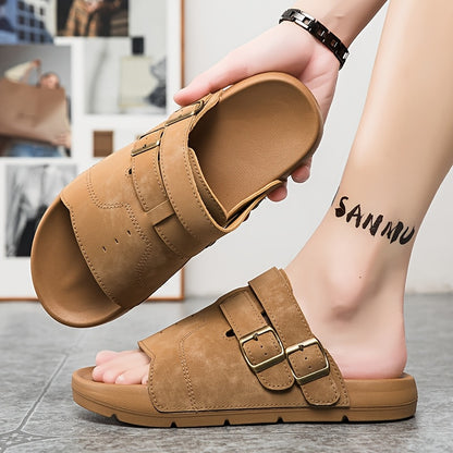Men's Casual Slip-On Slippers with Adjustable Buckle, Cushioned Sole