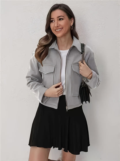 Women'S Olive Green Bomber Jacket with Zipper Front, Long Sleeves, and Pockets - Casual Style, All-Season Wear, Polyester Blend, Machine Washable, Casual Outerwear | Zippered Jacket | Polyester Blend Jacket, High Neck Hoodie/