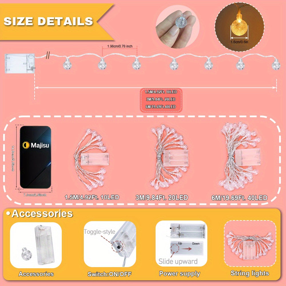 1pc, Crystal Ball Bubble Ball String Lights, 40/20/10LED, Spherical Fairy String Lights, Battery Powered, Suitable for Home, Wall Decoration, Bedroom, Party, Festival, Wedding, Autumn Decoration, Wall Decoration, Halloween, T