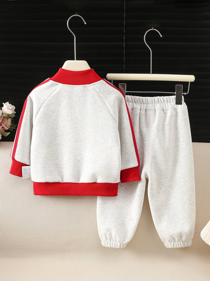 Girls' Spring Jacket and Jogger Set with 3D Cartoon Animals
