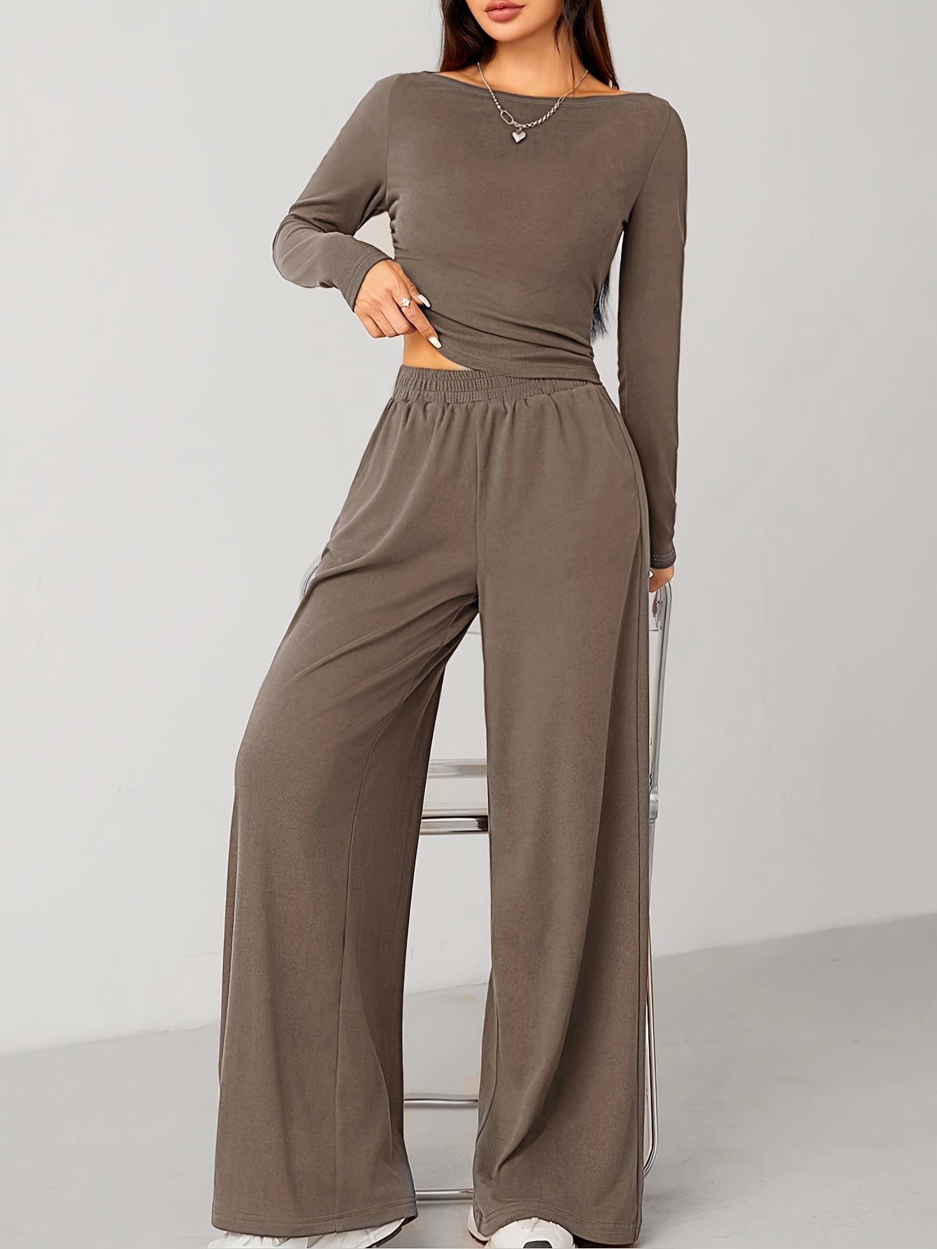 Relaxed Fit Women's Flared Pants Two-Piece Fashion Irregular Home Set