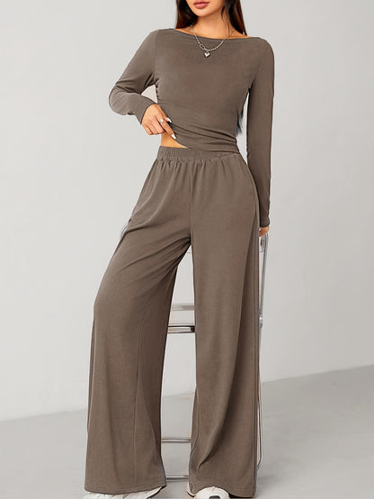 Relaxed Fit Women's Flared Pants Two-Piece Fashion Irregular Home Set