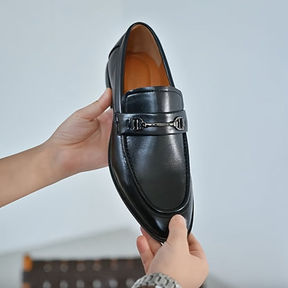 Men's Classic Metal Buckle Slip-On Loafers for All Seasons