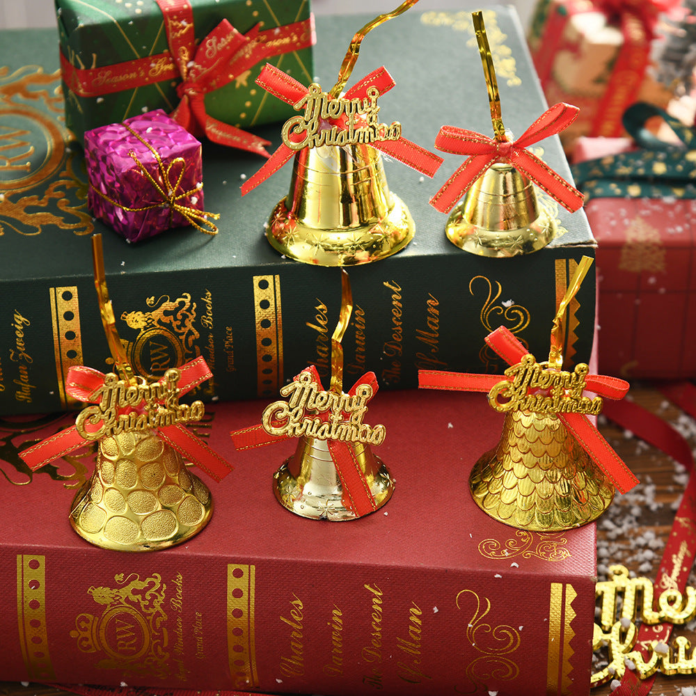 6pcs/9pcs Golden Yellow Small Bells Christmas Ornaments - Classic Golden Bell Decorations with Red Ribbon-like Hangers, Plastic Non- Tree & Wreath Bells for Xmas, New Year, Wedding, Party - & Pets (Bulk Pack), Christmas Decor