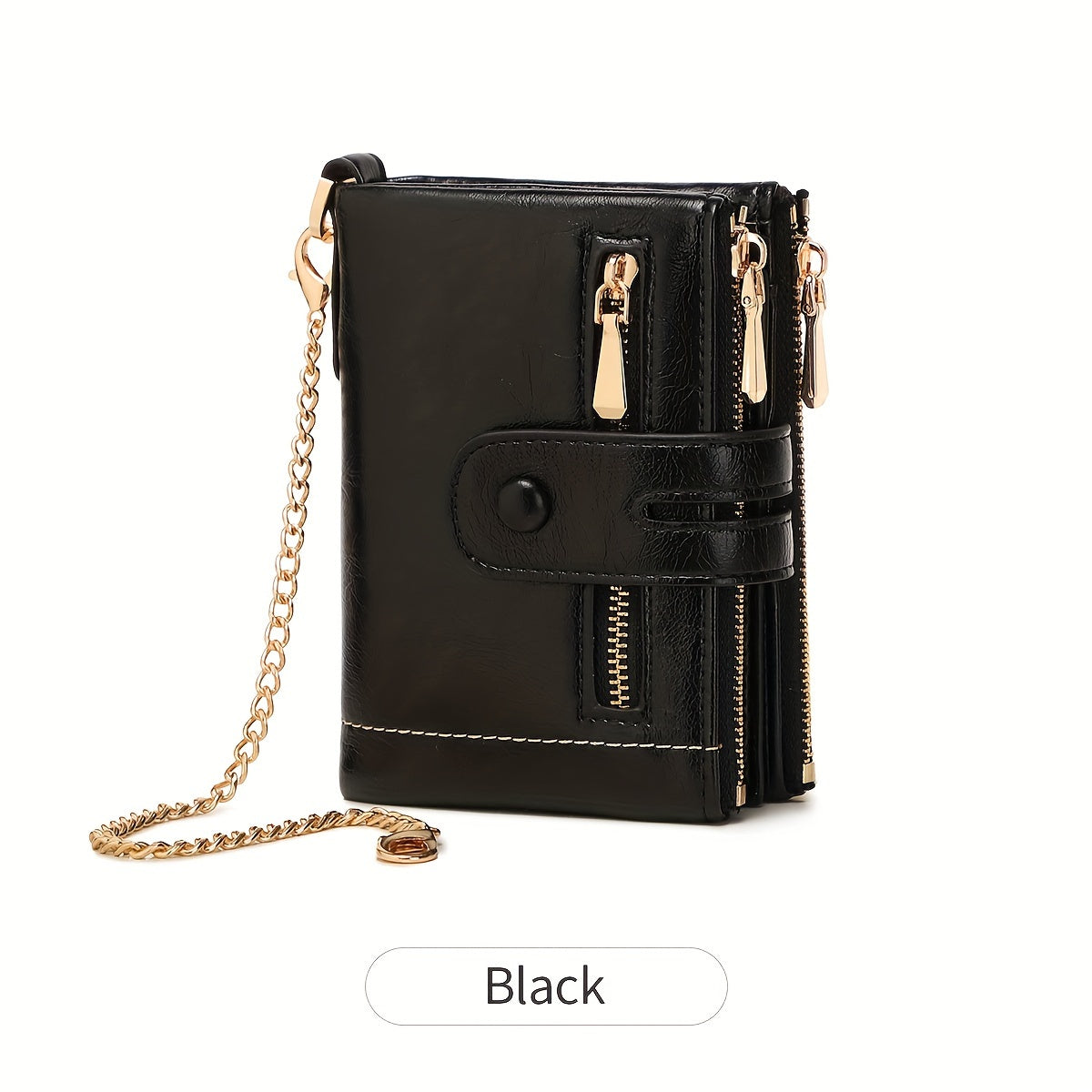 MIYIN Women'S & Men'S Red Bifold Wallet with Anti-Theft Chain Lock, Golden-Tone Hardware & Removable ID Window - Multi-Compartment Organizer with Card Slots