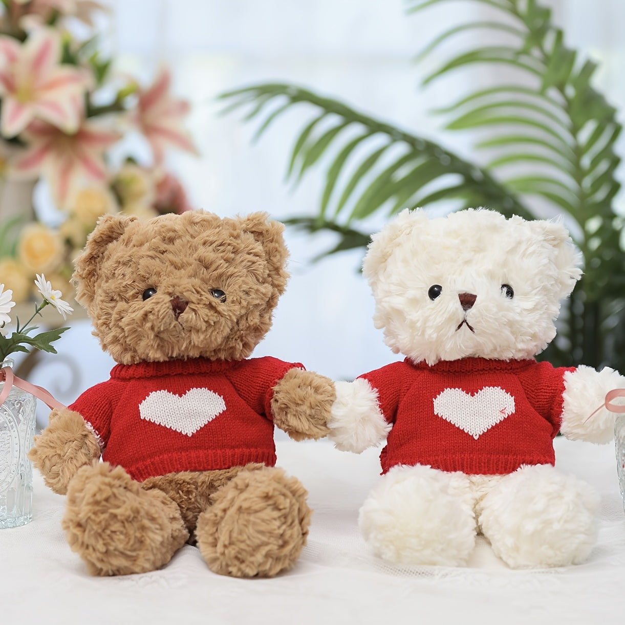 A 30cm/11.8-inch Cute Teddy Bear Plush Toy, Dressed in Clothes with Heart Patterns. A Perfect Birthday Gift for Kids, Family and Couples, and Also Suitable for Wedding Decoration and Home Decor.