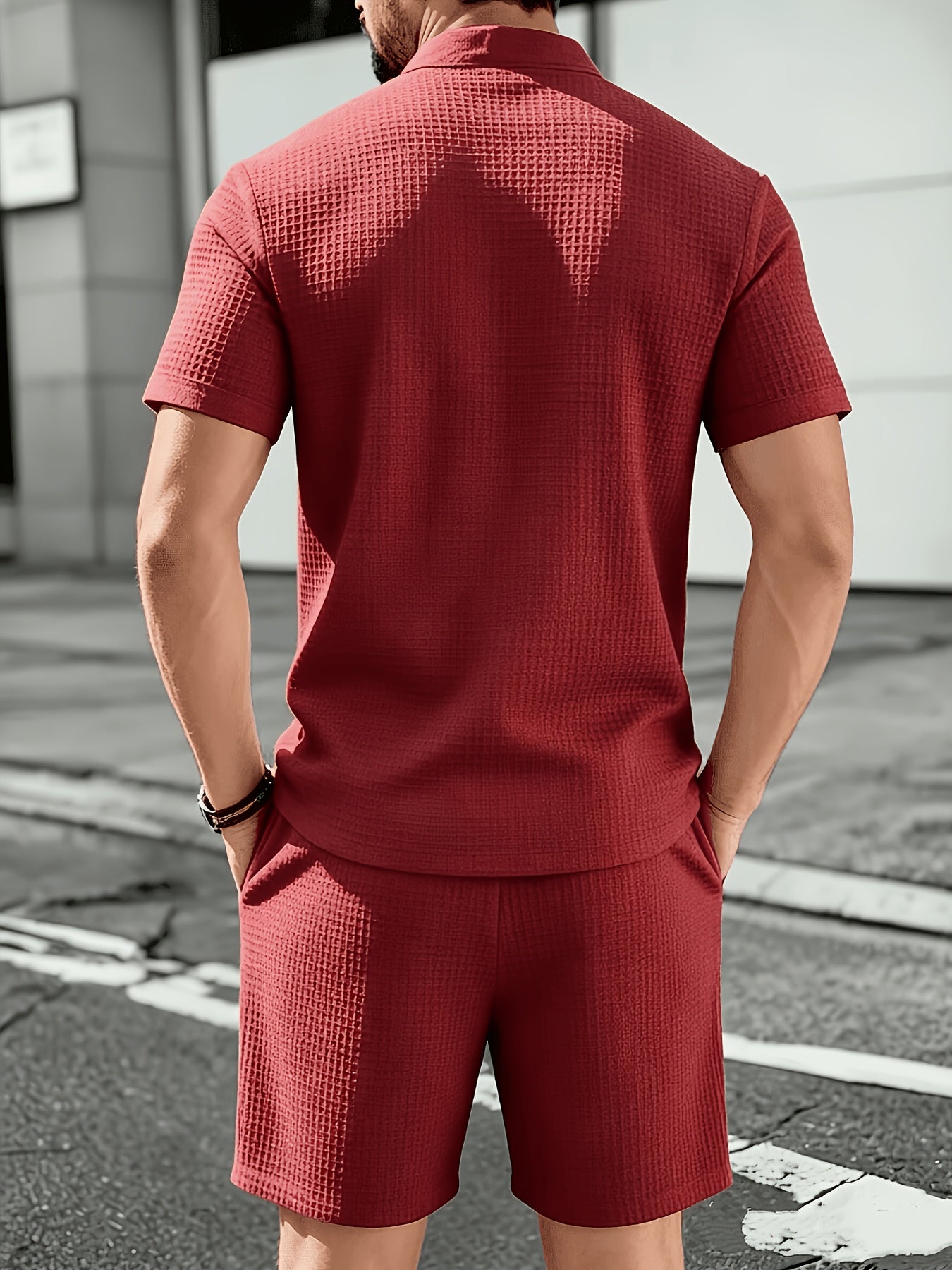 Men's Summer Knit Casual Shirt & Shorts Set with Breathable Fabric